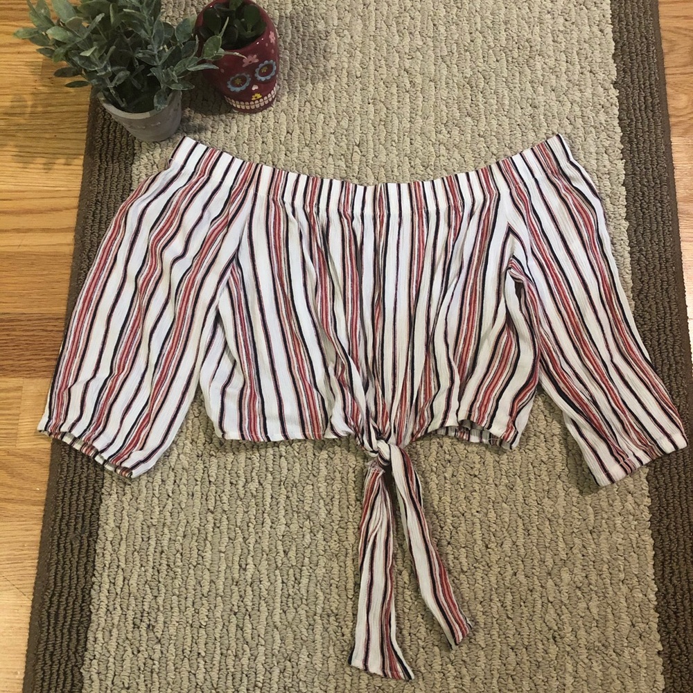 Forever 21 Striped Tie-front top